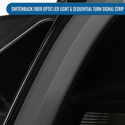 Ronnin - Fits 2003-2007 Cadillac CTS Upgraded Replacement LED Tube Switchback Sequential Turn Signal Halogen Projector Headlights Assembly Pair | Black Smoke