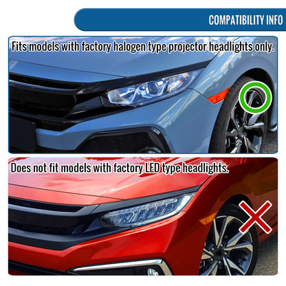 Ronnin - Fits 2016-2021 Honda Civic Halogen Projector High/Low Beam Headlights LED Switchback Sequential Signal + Animated Startup Effect Parking Assembly Pair | Black