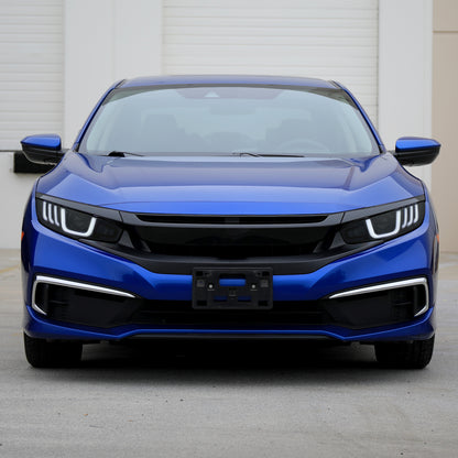 Ronnin - Fits 2016-2021 Honda Civic Halogen Projector High/Low Beam Headlights LED Switchback Sequential Signal + Animated Startup Effect Parking Assembly Pair | Black Smoke