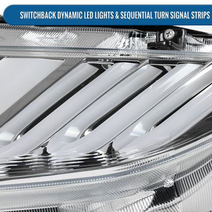 Ronnin - Fits 2016-2021 Honda Civic Halogen Projector High/Low Beam Headlights LED Switchback Sequential Signal + Animated Startup Effect Parking Assembly Pair | Chrome