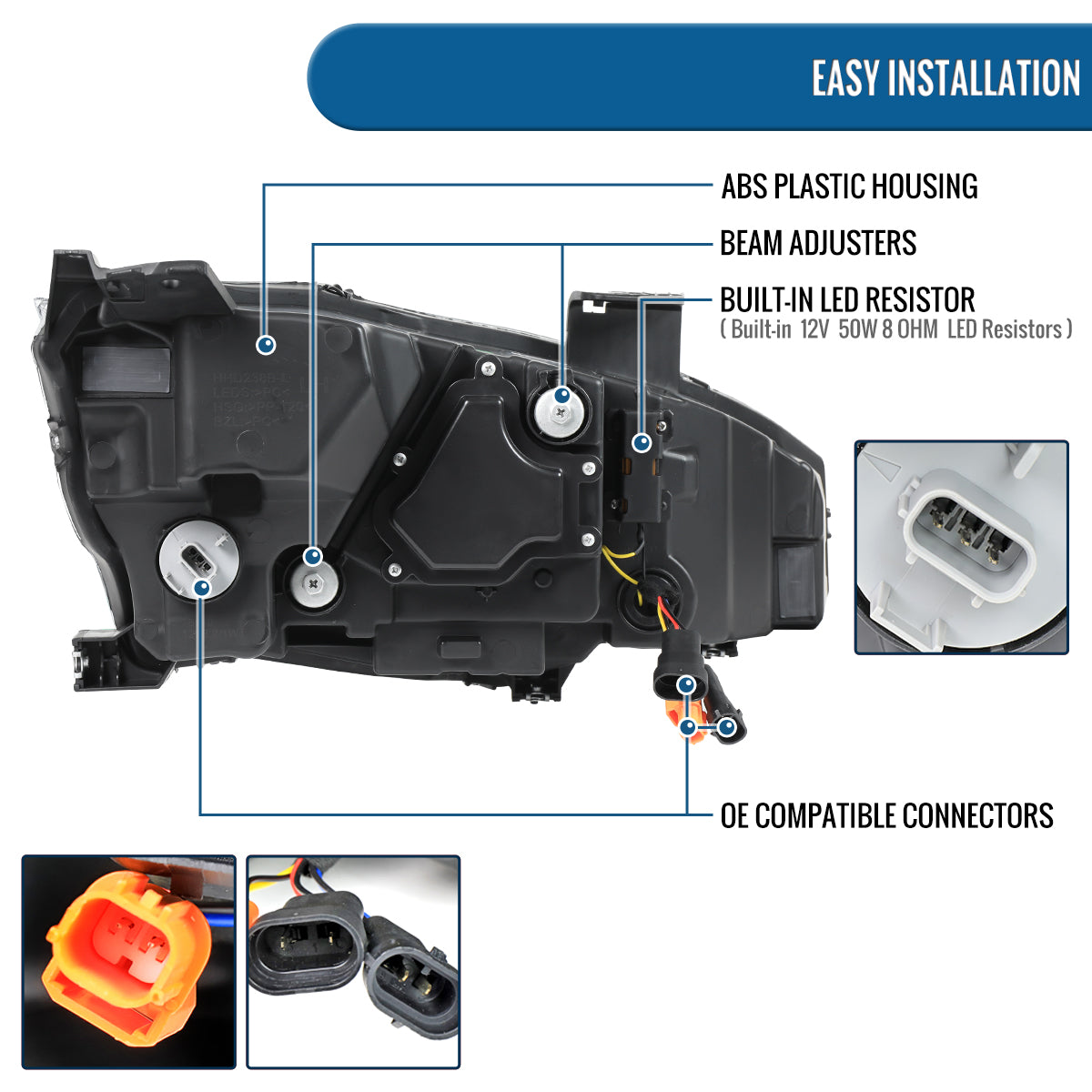 Ronnin - Fits 2016-2021 Honda Civic Halogen Projector High/Low Beam Headlights LED Switchback Sequential Signal + Animated Startup Effect Parking Assembly Pair | Black Smoke