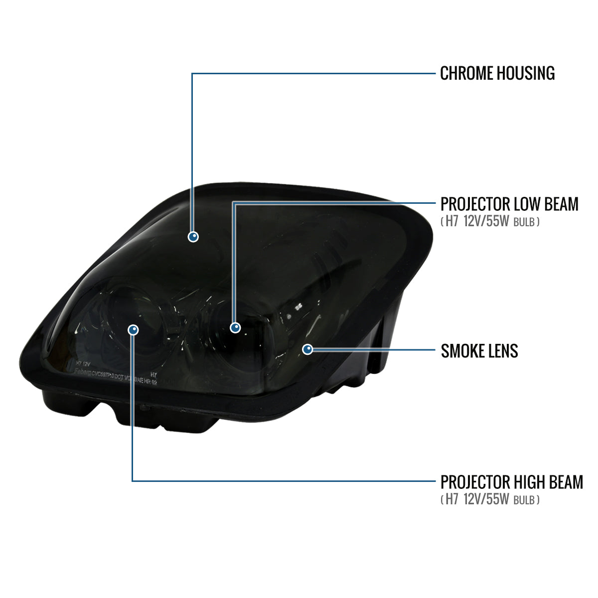 1997-2004 Chevy Corvette C5 Dual Projector Headlights Pair | Smoke