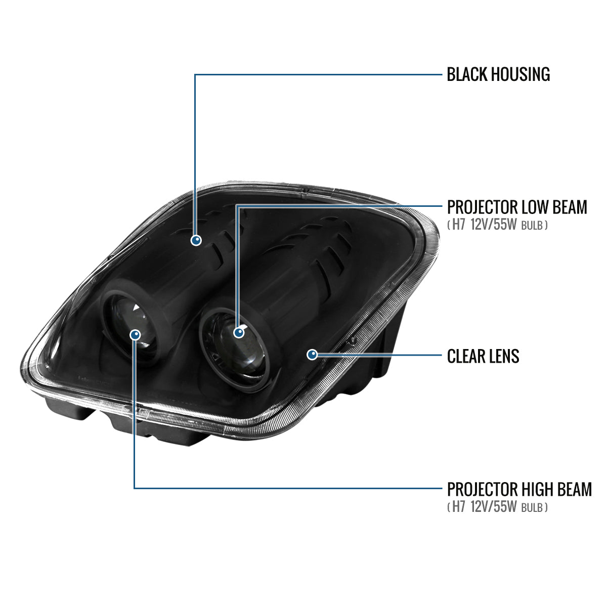 1997-2004 Chevy Corvette C5 Dual Projector Headlights Pair | Black