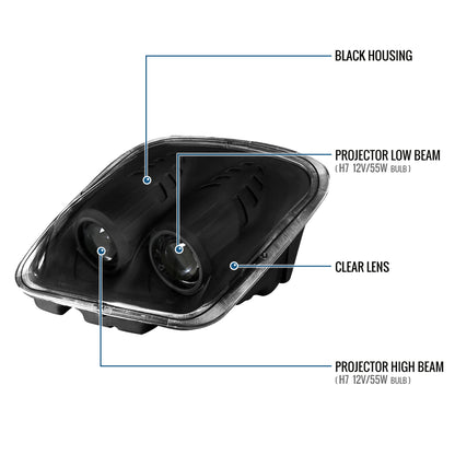 1997-2004 Chevy Corvette C5 Dual Projector Headlights Pair | Black