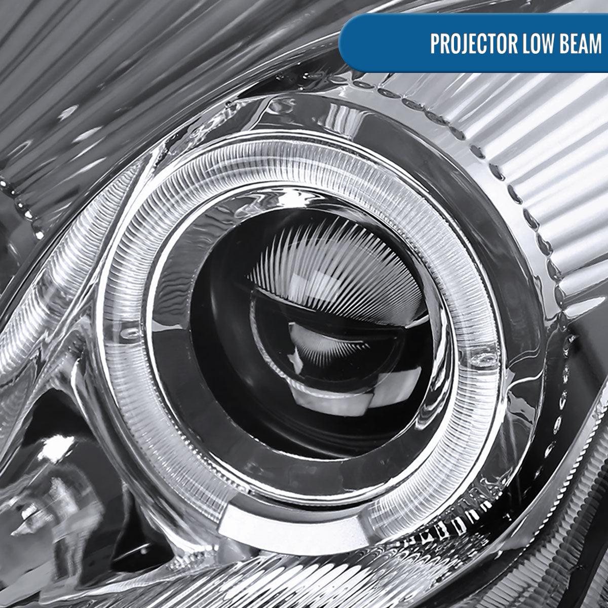 Ronnin - Fits 2000-2005 Mitsubishi Eclipse Upgraded LED Strip Dual Halo Rims Running Lights Projector Headlights Assembly Pair | Chrome