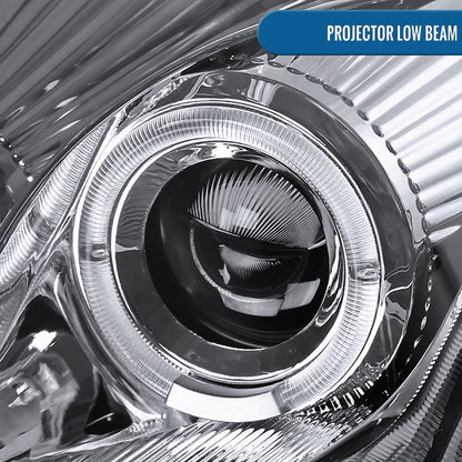 Ronnin - Fits 2000-2005 Mitsubishi Eclipse Upgraded LED Strip Dual Halo Rims Running Lights Projector Headlights Assembly Pair | Chrome