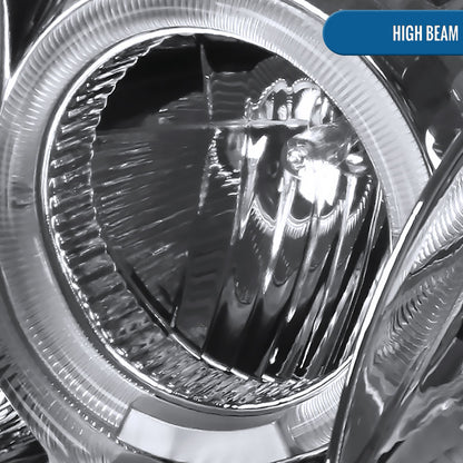 Ronnin - Fits 2000-2005 Mitsubishi Eclipse Upgraded LED Strip Dual Halo Rims Running Lights Projector Headlights Assembly Pair | Chrome