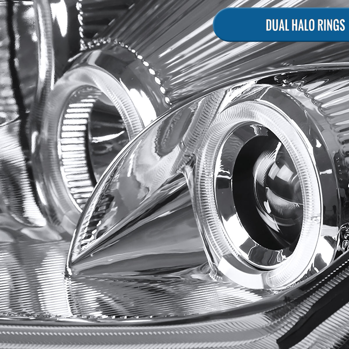 Ronnin - Fits 2000-2005 Mitsubishi Eclipse Upgraded LED Strip Dual Halo Rims Running Lights Projector Headlights Assembly Pair | Chrome