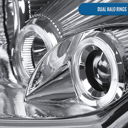 Ronnin - Fits 2000-2005 Mitsubishi Eclipse Upgraded LED Strip Dual Halo Rims Running Lights Projector Headlights Assembly Pair | Chrome