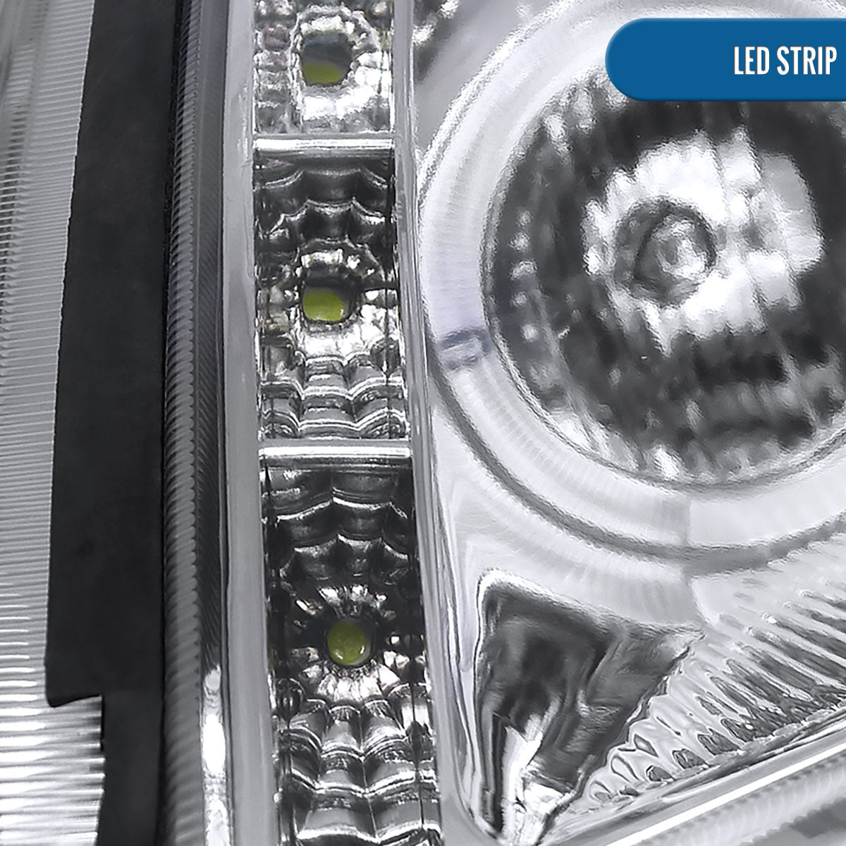 Ronnin - Fits 2000-2005 Mitsubishi Eclipse Upgraded LED Strip Dual Halo Rims Running Lights Projector Headlights Assembly Pair | Chrome