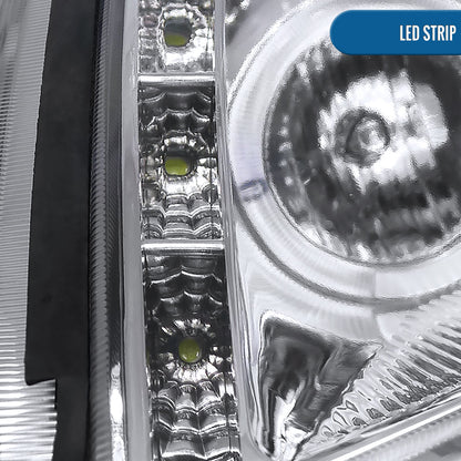 Ronnin - Fits 2000-2005 Mitsubishi Eclipse Upgraded LED Strip Dual Halo Rims Running Lights Projector Headlights Assembly Pair | Chrome