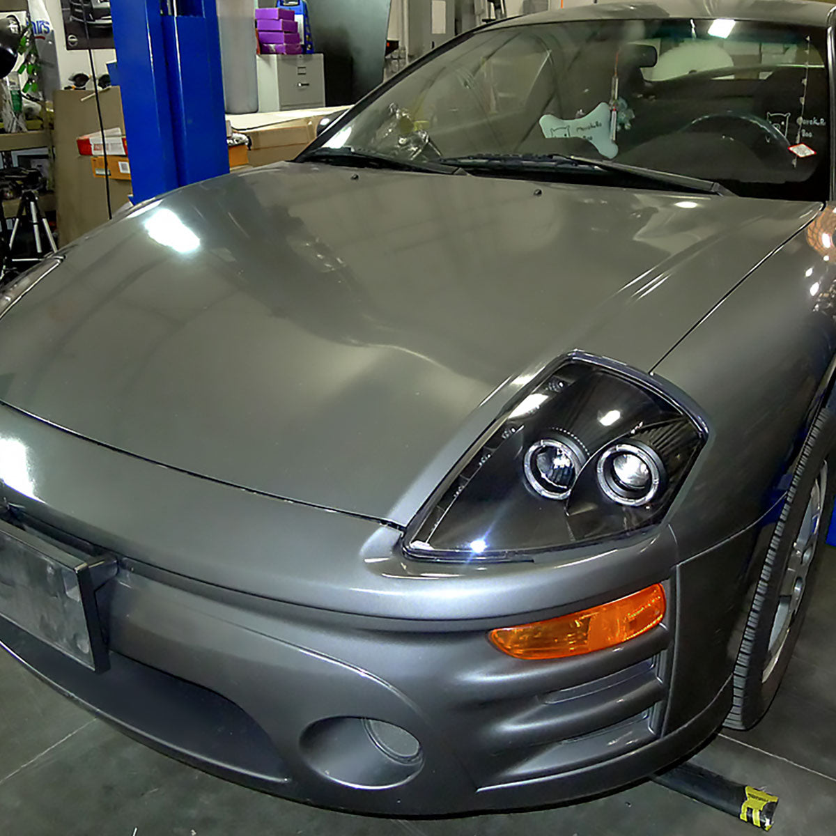 Ronnin - Fits 2000-2005 Mitsubishi Eclipse Upgraded LED Strip Dual Halo Rims Running Lights Projector Headlights Assembly Pair | Black