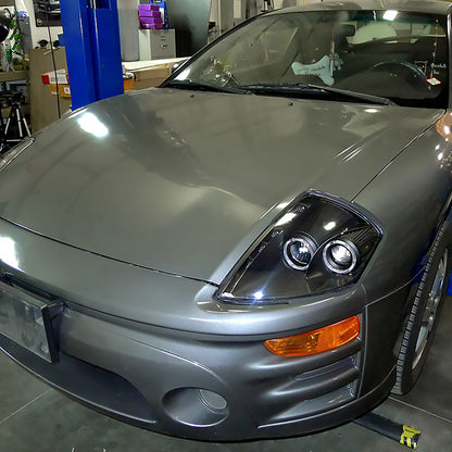 Ronnin - Fits 2000-2005 Mitsubishi Eclipse Upgraded LED Strip Dual Halo Rims Running Lights Projector Headlights Assembly Pair | Black