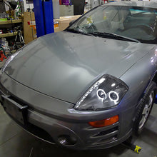 Ronnin - Fits 2000-2005 Mitsubishi Eclipse Upgraded LED Strip Dual Halo Rims Running Lights Projector Headlights Assembly Pair | Black