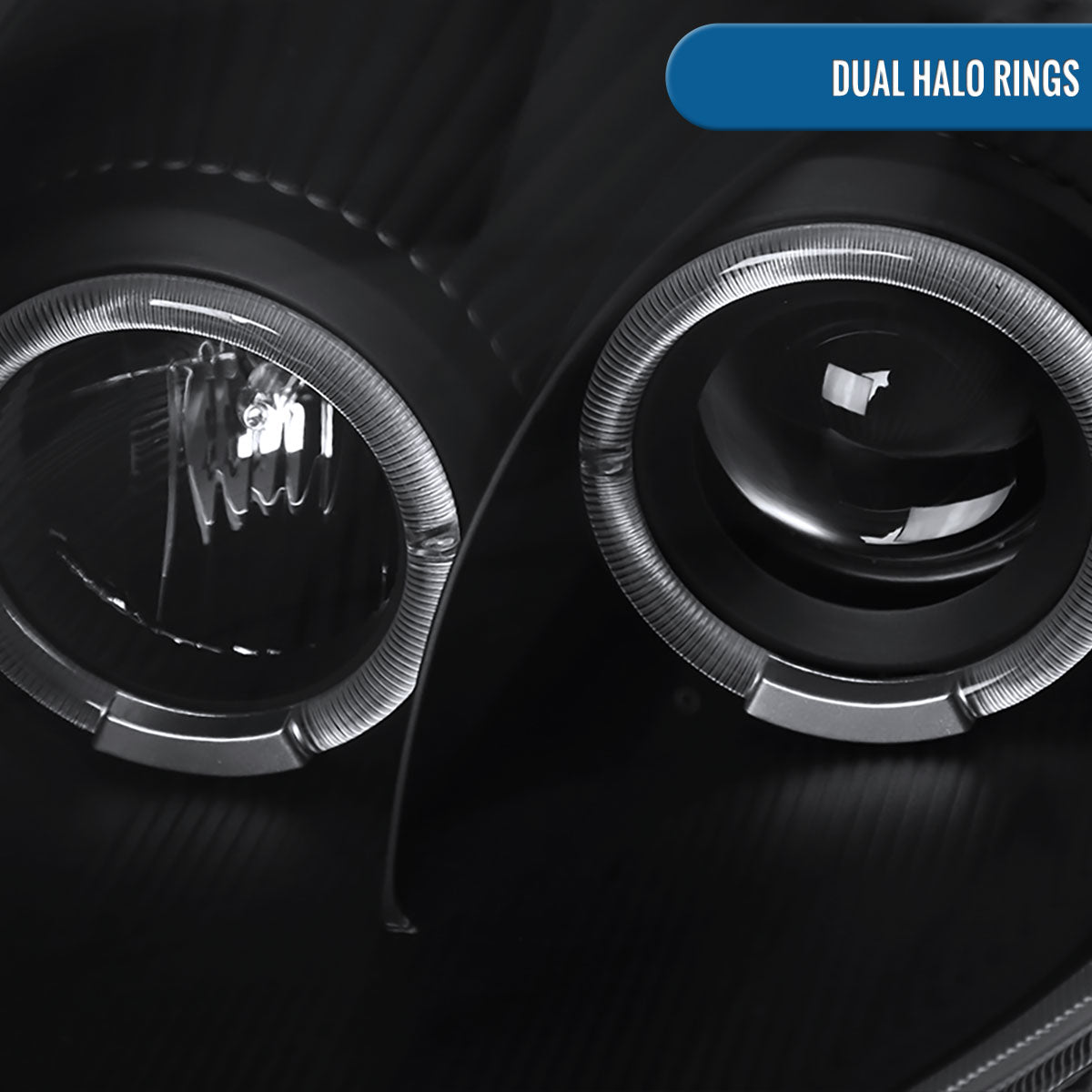 Ronnin - Fits 2000-2005 Mitsubishi Eclipse Upgraded LED Strip Dual Halo Rims Running Lights Projector Headlights Assembly Pair | Black