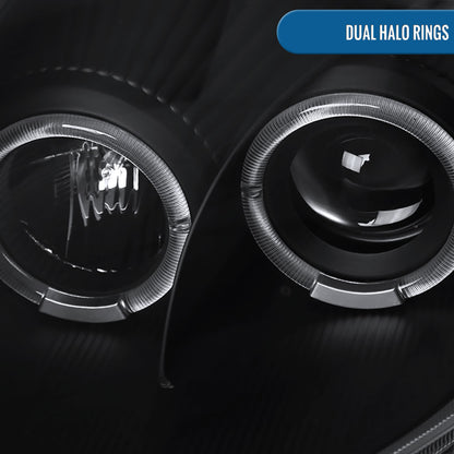 Ronnin - Fits 2000-2005 Mitsubishi Eclipse Upgraded LED Strip Dual Halo Rims Running Lights Projector Headlights Assembly Pair | Black