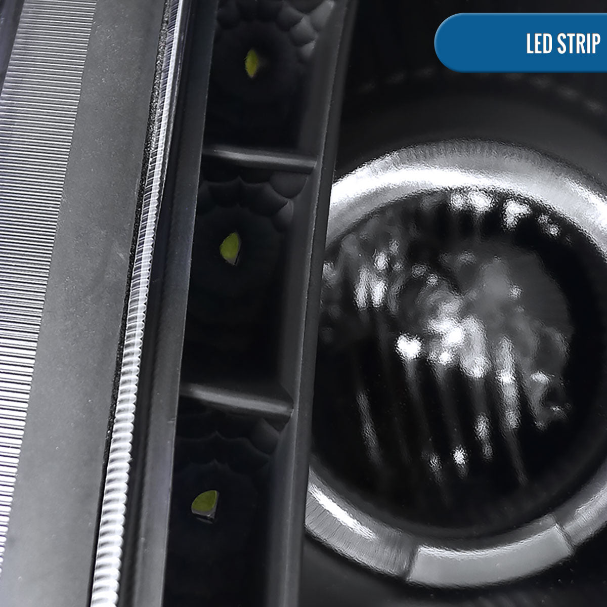 Ronnin - Fits 2000-2005 Mitsubishi Eclipse Upgraded LED Strip Dual Halo Rims Running Lights Projector Headlights Assembly Pair | Black