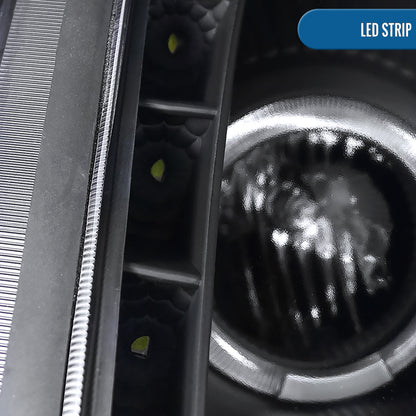 Ronnin - Fits 2000-2005 Mitsubishi Eclipse Upgraded LED Strip Dual Halo Rims Running Lights Projector Headlights Assembly Pair | Black