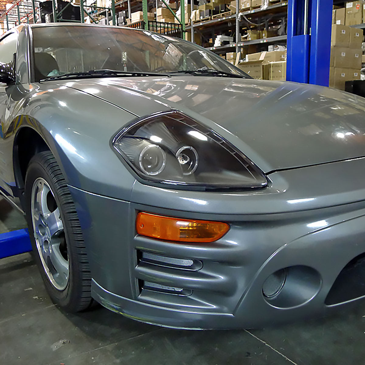 Ronnin - Fits 2000-2005 Mitsubishi Eclipse Upgraded LED Strip Dual Halo Rims Running Lights Projector Headlights Assembly Pair | Black