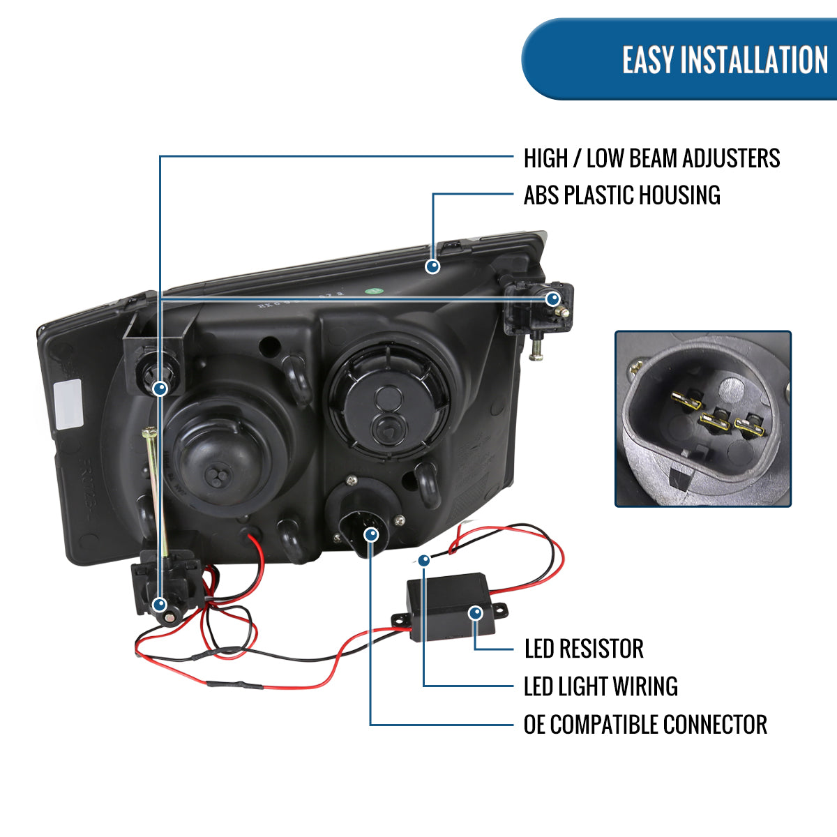 1999-2004 Ford F250 F350 F450 F550 Super Duty 2000-2004 Ford Excursion LED Projector Halogen Headlights Assembly Pair | Smoke