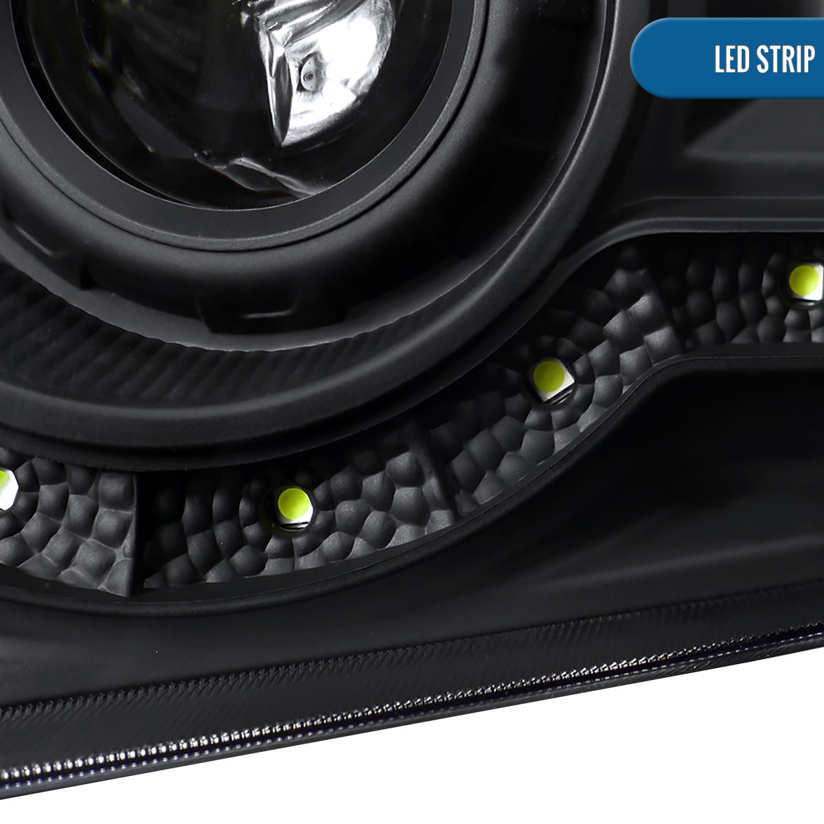 1999-2004 Ford F250 F350 F450 F550 Super Duty 2000-2004 Ford Excursion LED Projector Halogen Headlights Assembly Pair | Black