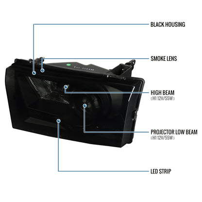 1999-2004 Ford F250 F350 F450 F550 Super Duty 2000-2004 Ford Excursion LED Projector Halogen Headlights Assembly Pair | Black Smoke