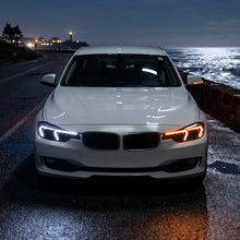 2012-2015 BMW F30 3 Series Sedan 328i 335i 320i DRL LED Tube Dual Projector Halogen Headlights Switchback Sequential Signal + Animated Startup Pair | Silver Eyelid Black Smoke