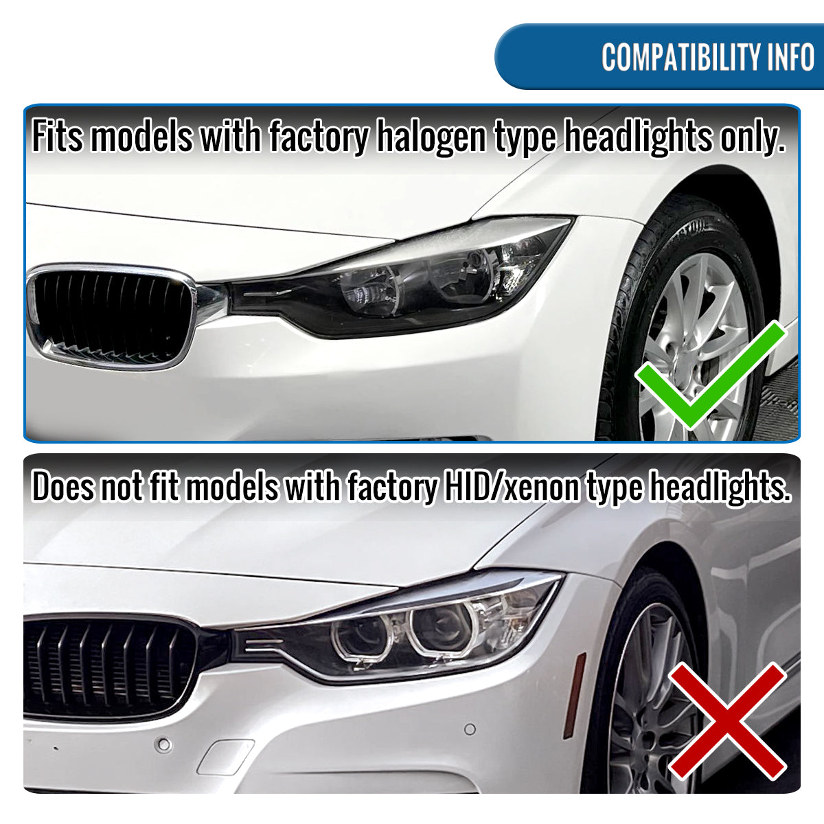 2012-2015 BMW F30 3 Series Sedan 328i 335i 320i DRL LED Tube Dual Projector Halogen Headlights Switchback Sequential Signal + Animated Startup Pair | Silver Eyelid Black Smoke