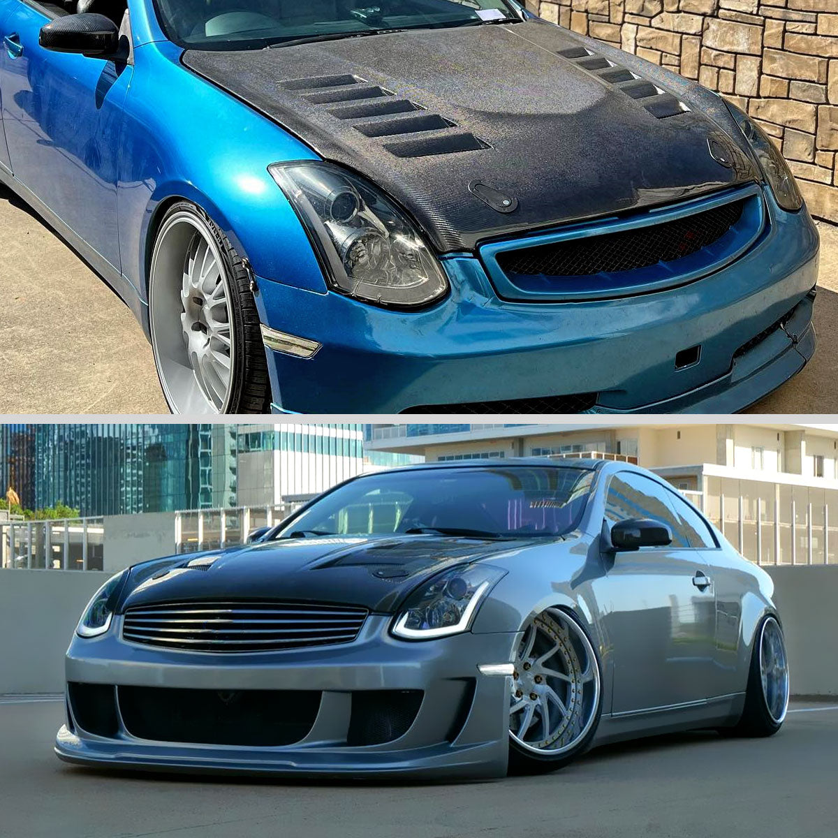 Ronnin - Fits 2003-2007 Infiniti G35 Coupe Upgraded Replacement LED Switchback Sequential Turn Signals Xenon HID Projector Headlights Assembly Pair | Smoke