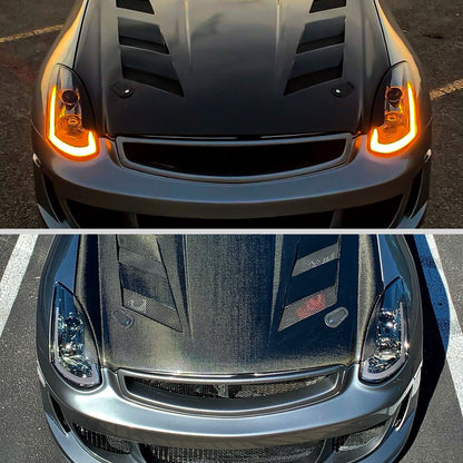 Ronnin - Fits 2003-2007 Infiniti G35 Coupe Upgraded Replacement LED Switchback Sequential Turn Signals Xenon HID Projector Headlights Assembly Pair | Smoke