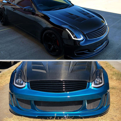 Ronnin - Fits 2003-2007 Infiniti G35 Coupe Upgraded Replacement LED Switchback Sequential Turn Signals Xenon HID Projector Headlights Assembly Pair | Black