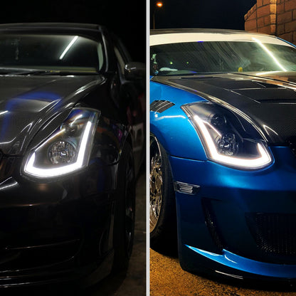 Ronnin - Fits 2003-2007 Infiniti G35 Coupe Upgraded Replacement LED Switchback Sequential Turn Signals Xenon HID Projector Headlights Assembly Pair | Black