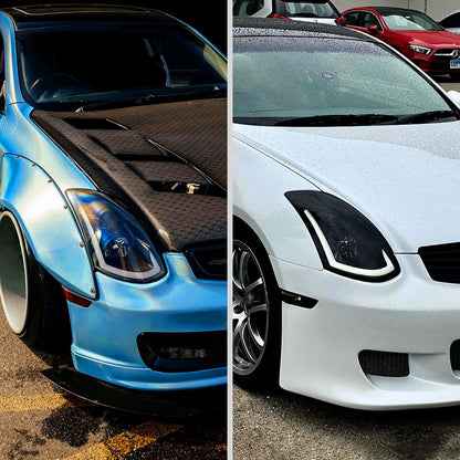 Ronnin - Fits 2003-2007 Infiniti G35 Coupe LED Switchback Sequential Turn Signals Xenon HID Projector Headlights Assembly Pair | Black Smoke