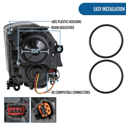 Ronnin - Fits 2003-2007 Infiniti G35 Coupe LED Switchback Sequential Turn Signals Xenon HID Projector Headlights Assembly Pair | Black Smoke