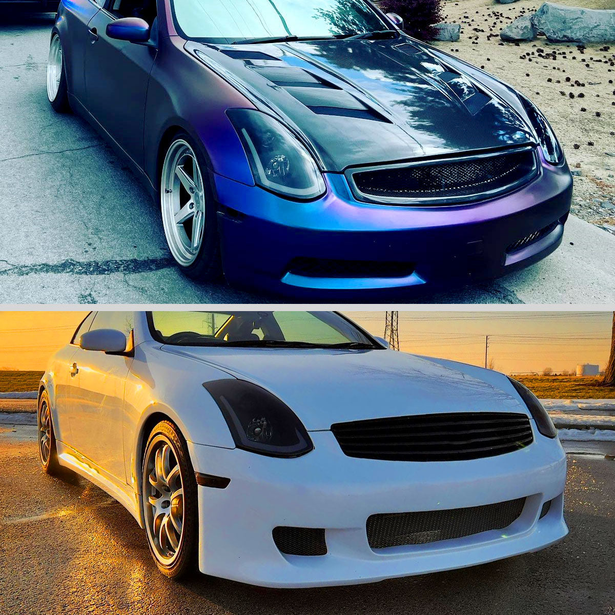 Ronnin - Fits 2003-2007 Infiniti G35 Coupe LED Switchback Sequential Turn Signals Xenon HID Projector Headlights Assembly Pair | Black Smoke