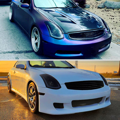 Ronnin - Fits 2003-2007 Infiniti G35 Coupe LED Switchback Sequential Turn Signals Xenon HID Projector Headlights Assembly Pair | Black Smoke