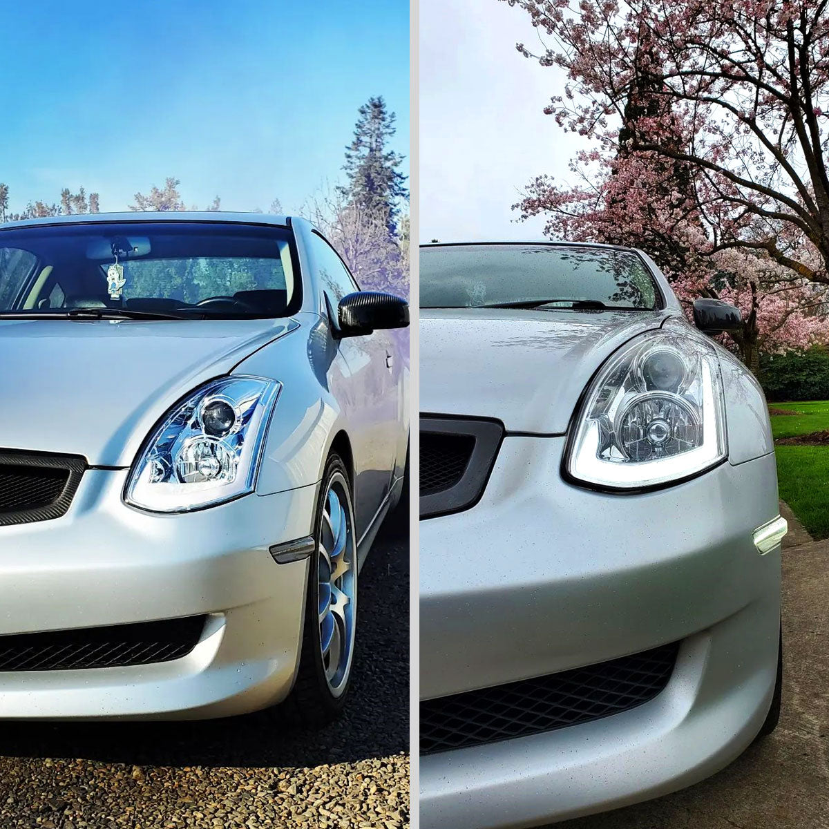 Ronnin - Fits 2003-2007 Infiniti G35 Coupe Upgraded Replacement LED Switchback Sequential Turn Signals Xenon HID Projector Headlights Assembly Pair | Chrome