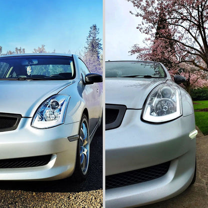 Ronnin - Fits 2003-2007 Infiniti G35 Coupe Upgraded Replacement LED Switchback Sequential Turn Signals Xenon HID Projector Headlights Assembly Pair | Chrome