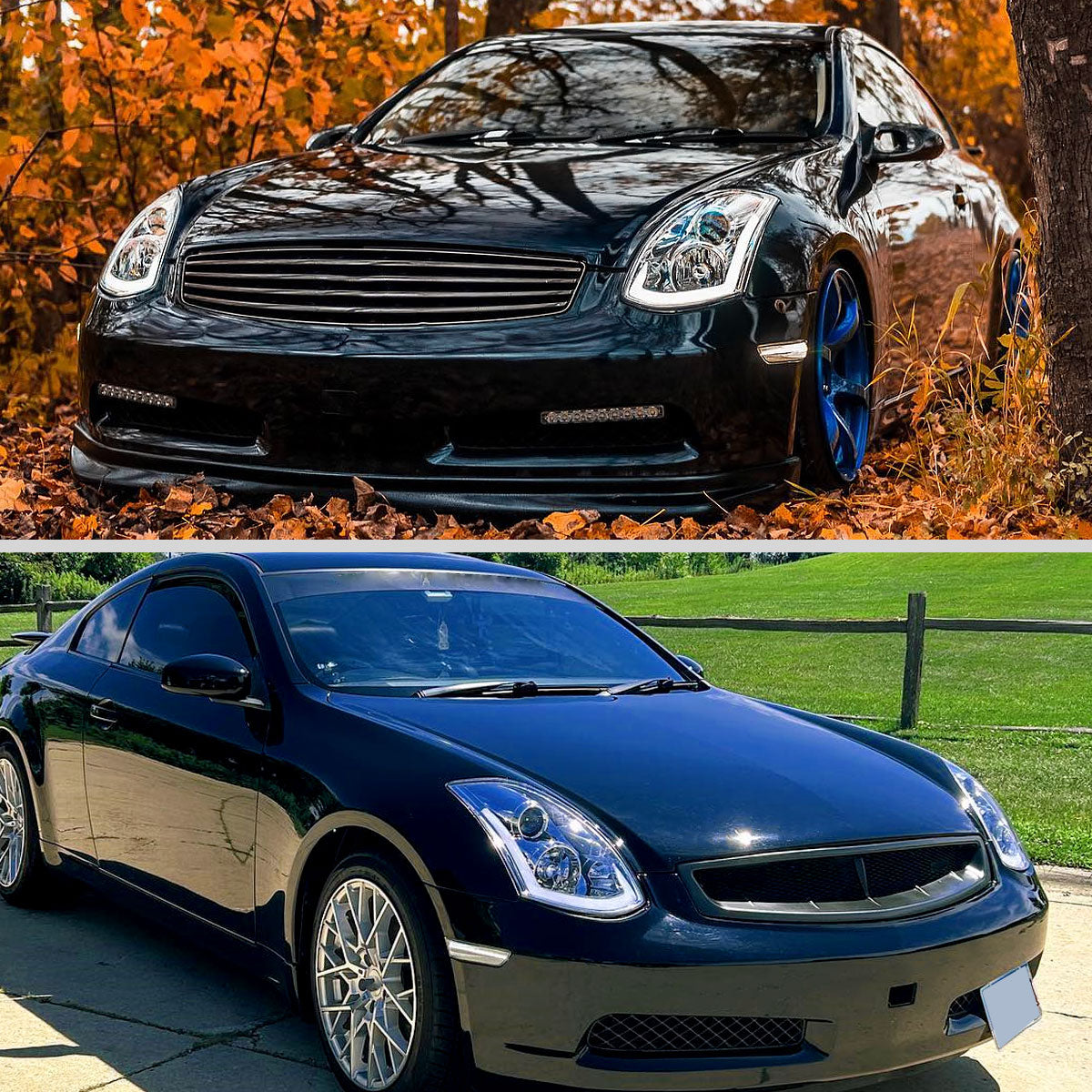 Ronnin - Fits 2003-2007 Infiniti G35 Coupe Upgraded Replacement LED Switchback Sequential Turn Signals Xenon HID Projector Headlights Assembly Pair | Chrome