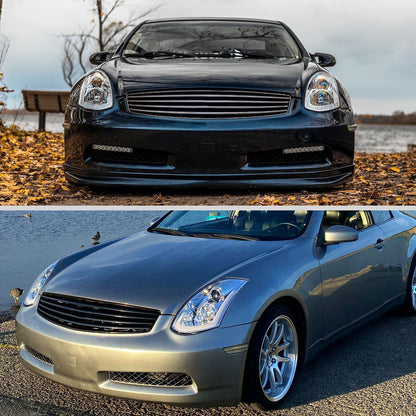 Ronnin - Fits 2003-2007 Infiniti G35 Coupe Upgraded Replacement LED Switchback Sequential Turn Signals Xenon HID Projector Headlights Assembly Pair | Chrome