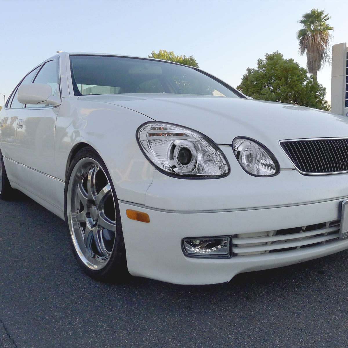 Ronnin - Fits 1998-2005 Lexus GS300 GS400 GS430 Upgraded Replacement Halogen Projector Headlights LED Dual Halo Rims Running Lights Assembly Pair | Chrome