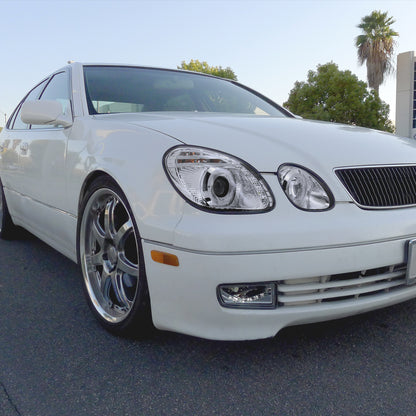 Ronnin - Fits 1998-2005 Lexus GS300 GS400 GS430 Upgraded Replacement Halogen Projector Headlights LED Dual Halo Rims Running Lights Assembly Pair | Chrome