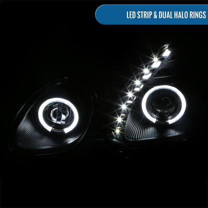 Ronnin - Fits 1998-2005 Lexus GS300 GS400 GS430 Upgraded Replacement Halogen Projector Headlights LED Dual Halo Rims Running Lights Assembly Pair | Black