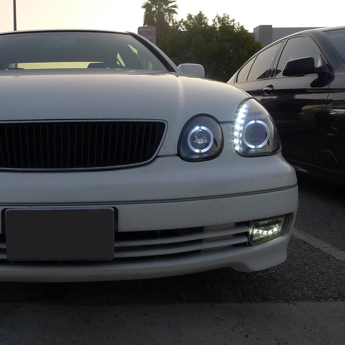 Ronnin - Fits 1998-2005 Lexus GS300 GS400 GS430 Upgraded Replacement Halogen Projector Headlights LED Dual Halo Rims Running Lights Assembly Pair | Black