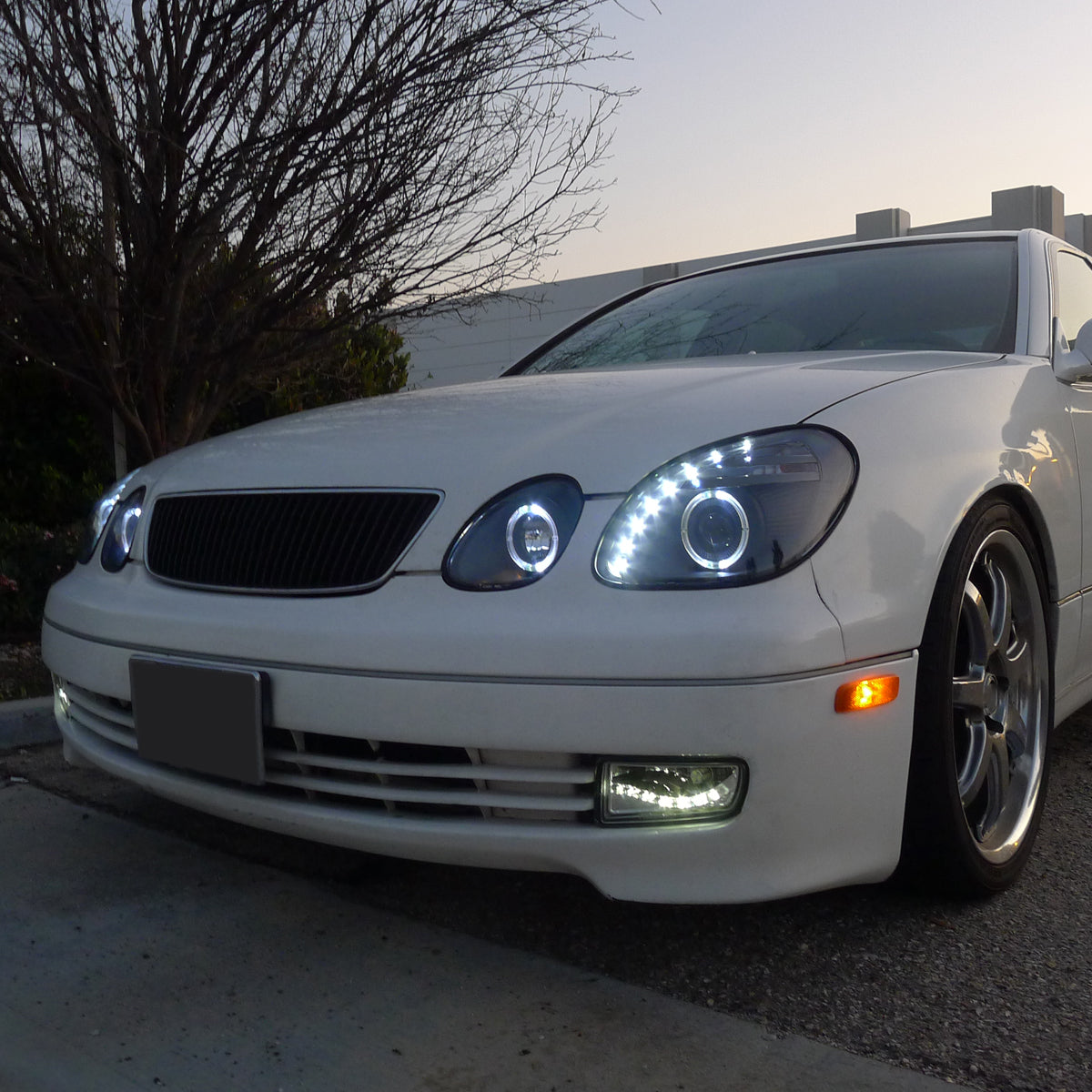 Ronnin - Fits 1998-2005 Lexus GS300 GS400 GS430 Upgraded Replacement Halogen Projector Headlights LED Dual Halo Rims Running Lights Assembly Pair | Black