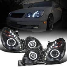 Ronnin - Fits 1998-2005 Lexus GS300 GS400 GS430 Upgraded Replacement Halogen Projector Headlights LED Dual Halo Rims Running Lights Assembly Pair | Black