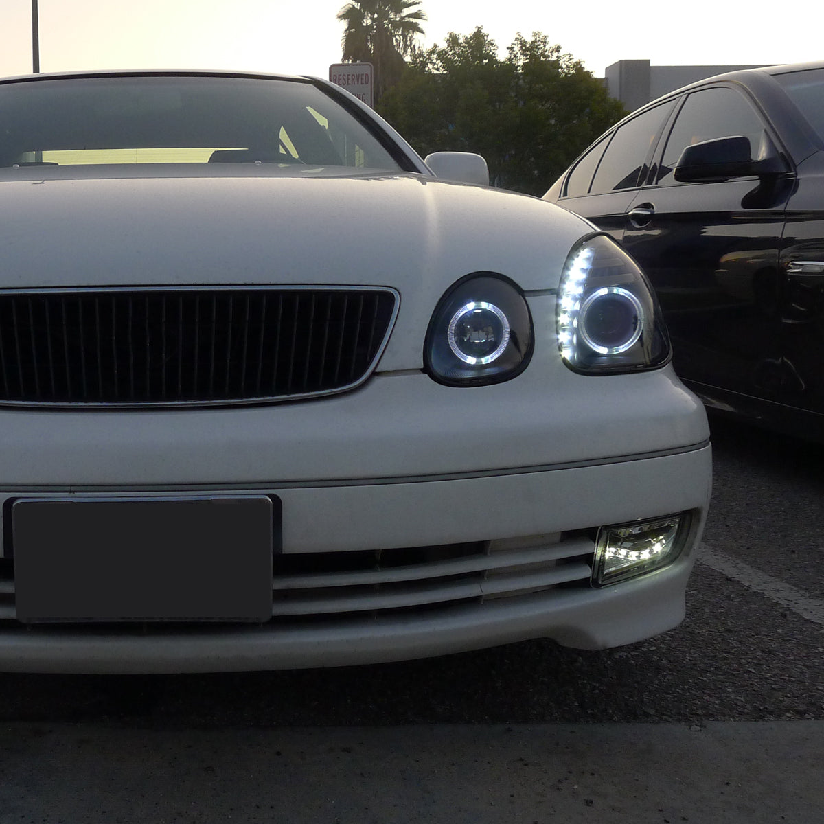 Ronnin - Fits 1998-2005 Lexus GS300 GS400 GS430 Upgraded Replacement Halogen Projector Headlights LED Dual Halo Rims Running Lights Assembly Pair | Black Smoke