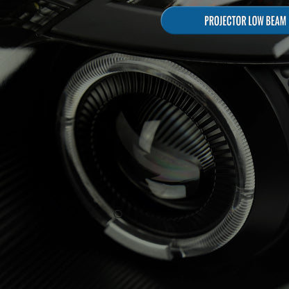 Ronnin - Fits 1998-2005 Lexus GS300 GS400 GS430 Upgraded Replacement Halogen Projector Headlights LED Dual Halo Rims Running Lights Assembly Pair | Black Smoke