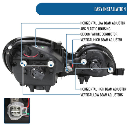 Ronnin - Fits 1998-2005 Lexus GS300 GS400 GS430 Upgraded Replacement Halogen Projector Headlights LED Dual Halo Rims Running Lights Assembly Pair | Black Smoke