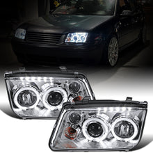 Ronnin - Fits 1999-2005 VW Jetta Bora Mk4 Upgraded Replacement Projector Headlights + Fog Lamps LED Dual Halo Rims Running Lights Assembly Pair | Chrome